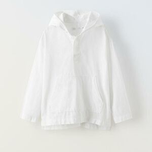 NEW Zara Boys 13/14 White Cotton Linen Hooded Pullover Beach Shirt Top